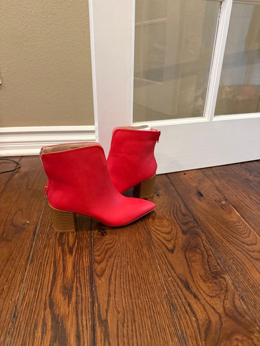 Red Women's Pointed Toe Block Heel Ankle Boots